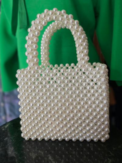Pearly Box-Style Faux Pearl Handbag