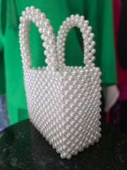 Pearly Box-Style Faux Pearl Handbag