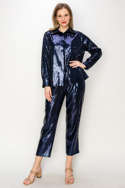 Sequin Shirt Top and Pull-on Pant (Available in Black Only)