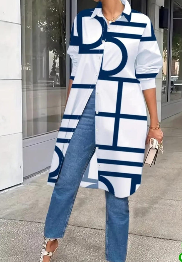 Abstract Print Button Front Tunic-Dress