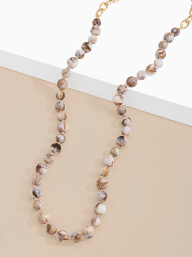 Marbled Resin Beaded Links Long Necklace