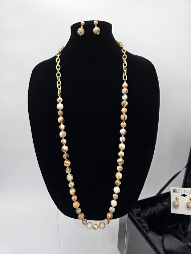 Marbled Resin Beaded Links Long Necklace