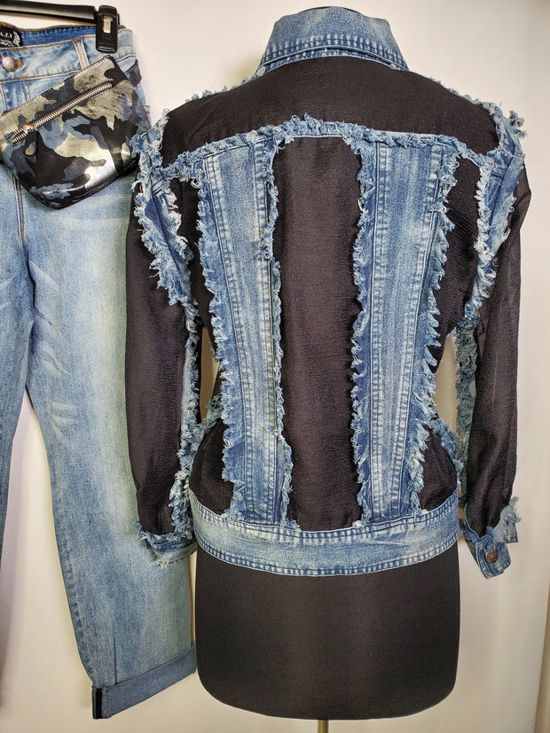 Distressed Denim Fringed Jacket