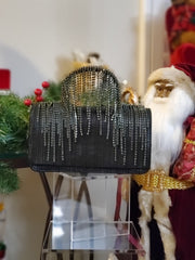 Clutch with Rhinestone Fringe Handle