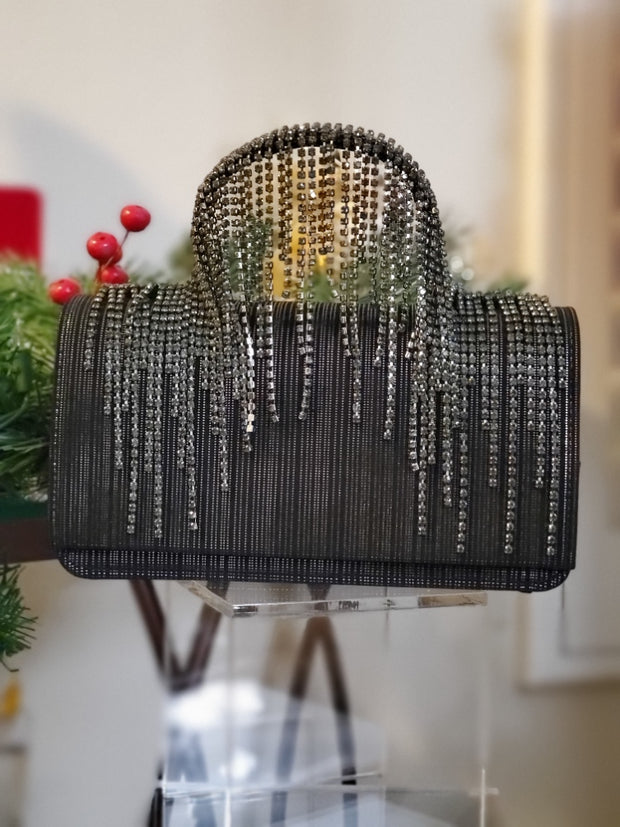 Clutch with Rhinestone Fringe Handle