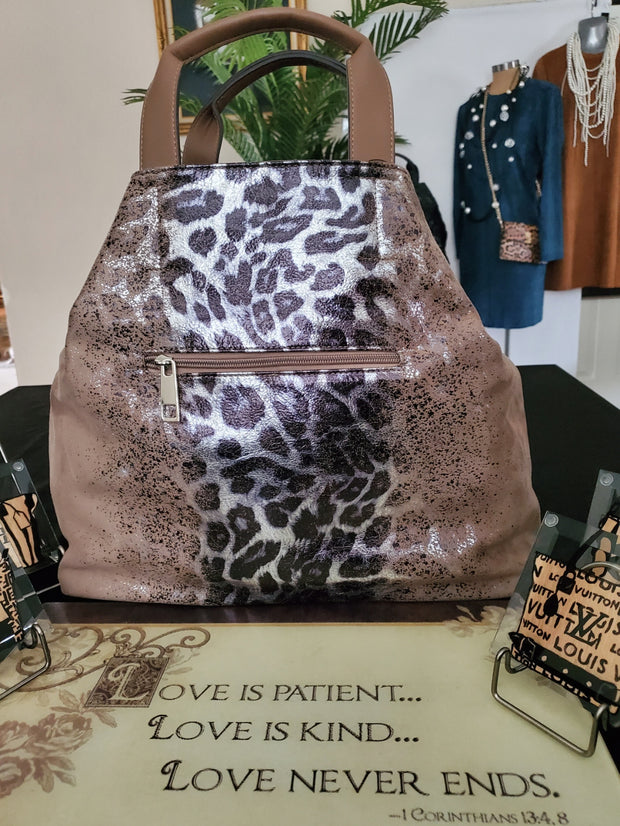 Ombre Leopard Print Faux Sued Tote