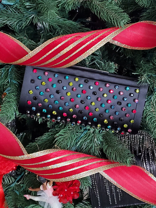 Clutch Handbag with Multi-Color Jewels