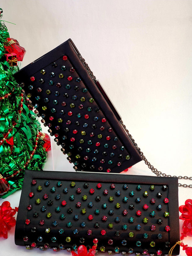 Clutch Handbag with Multi-Color Jewels