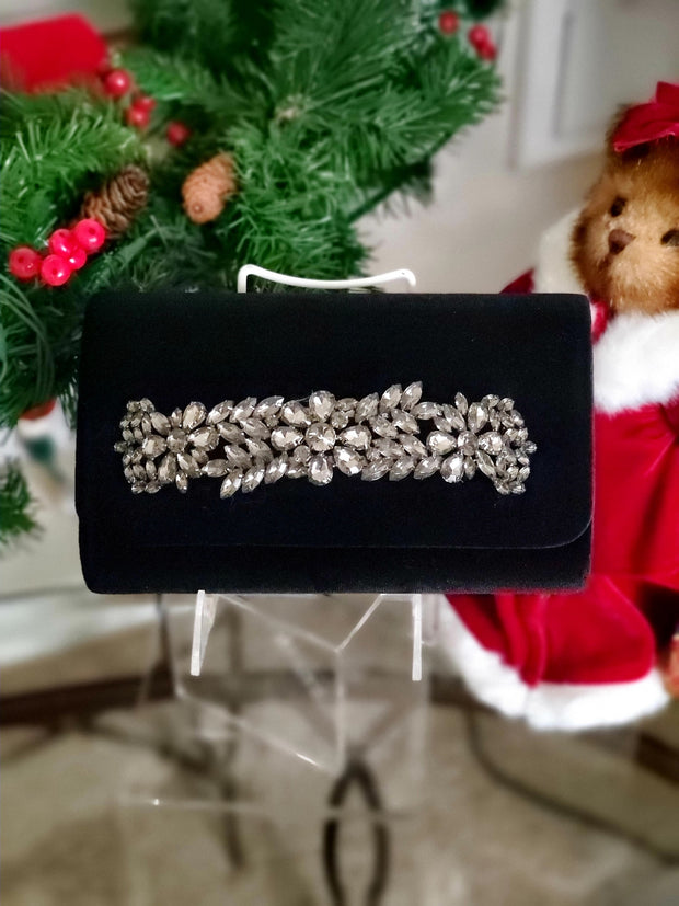 Velvet Clutch with Jeweled Handle