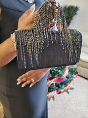 Clutch with Rhinestone Fringe Handle