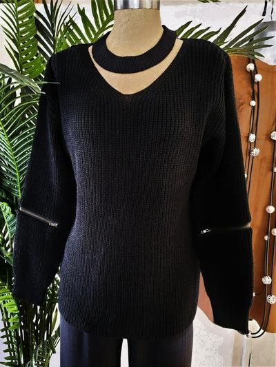 Sweater with Cut-Out Neckline