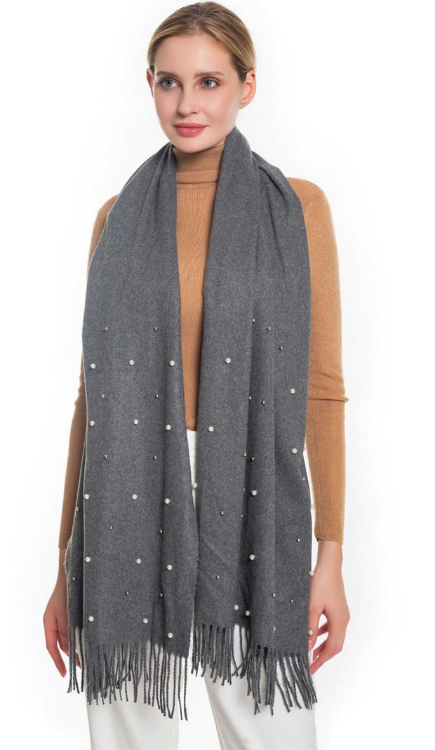 Soft Textured Scarf Embellished with Faux Pearls