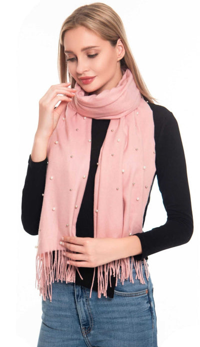 Soft Textured Scarf Embellished with Faux Pearls